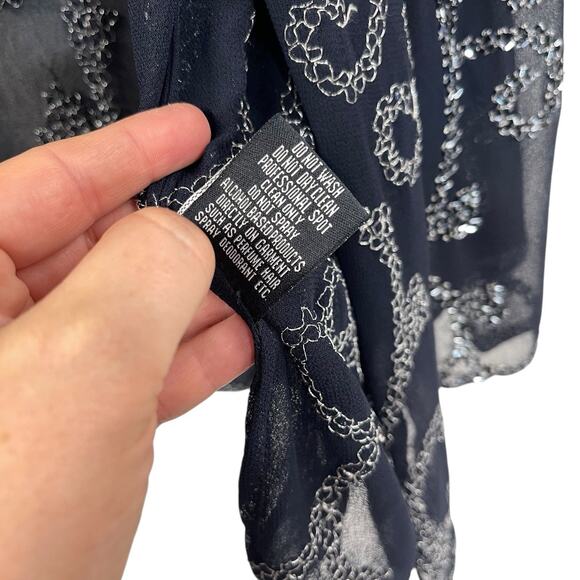 JKARA Women Blue Sheer Beaded Topper Size 16 Party Mother Of The Bride NYE - Picture 5 of 7